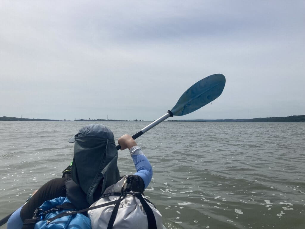 Iris Veldwijk kayaking portaging Iron Gate II Dam Danube River Gogosu Branch Romania Serbia border