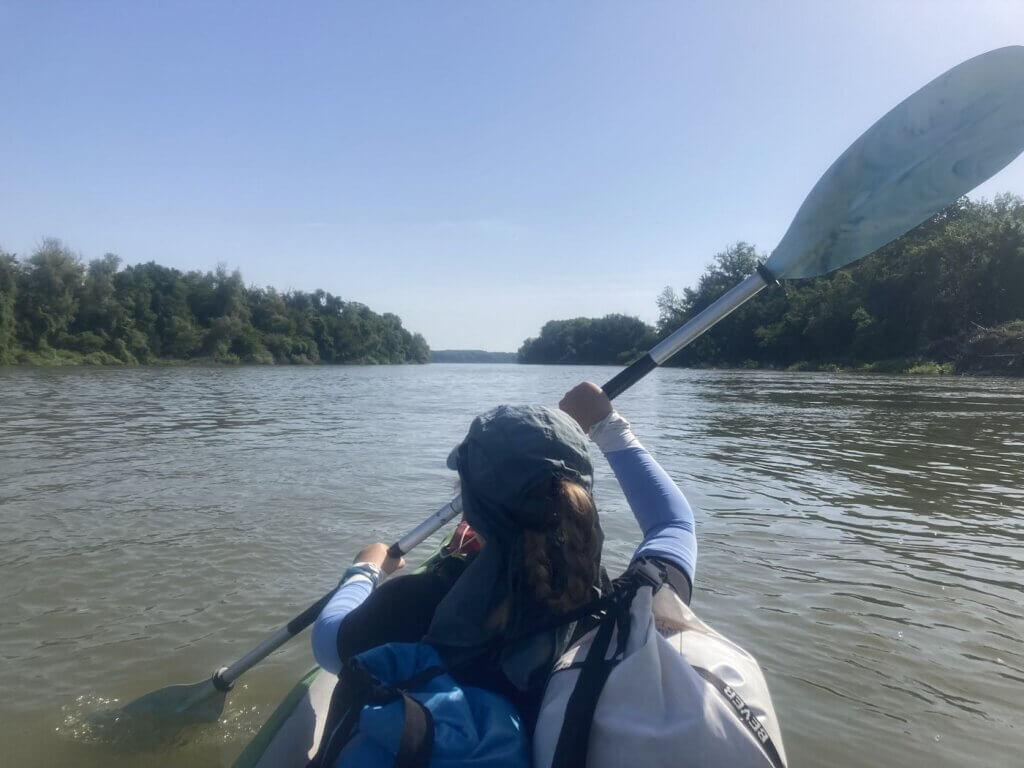 Iris Veldwijk kayaking between Batin Island Bulgaria Danube River and Deutschov island