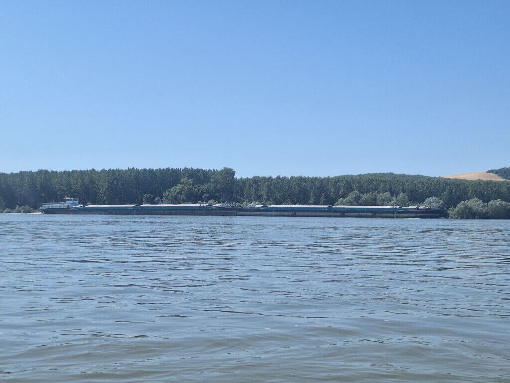 inland shipping Danube cargo Anaconda traveling upstream near Batin Bulgaria