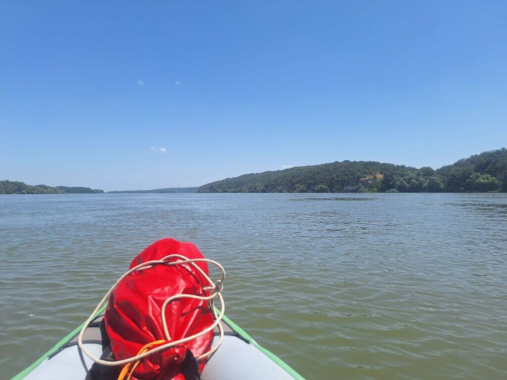 12 54 kayaking Danube Svishtov to Ruse TV tower Cama Island Ostrovul to our left Bulgaria to our right