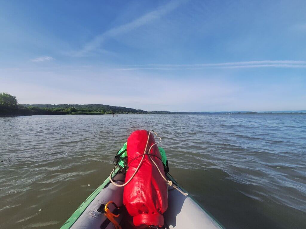 kayaking Danube River border Romania Serbia near Crivina Ljubicevac