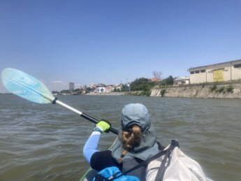 Iris Veldwijk kayaking Ruse Danube port city in Bulgaria across Romania border area Balkan travel