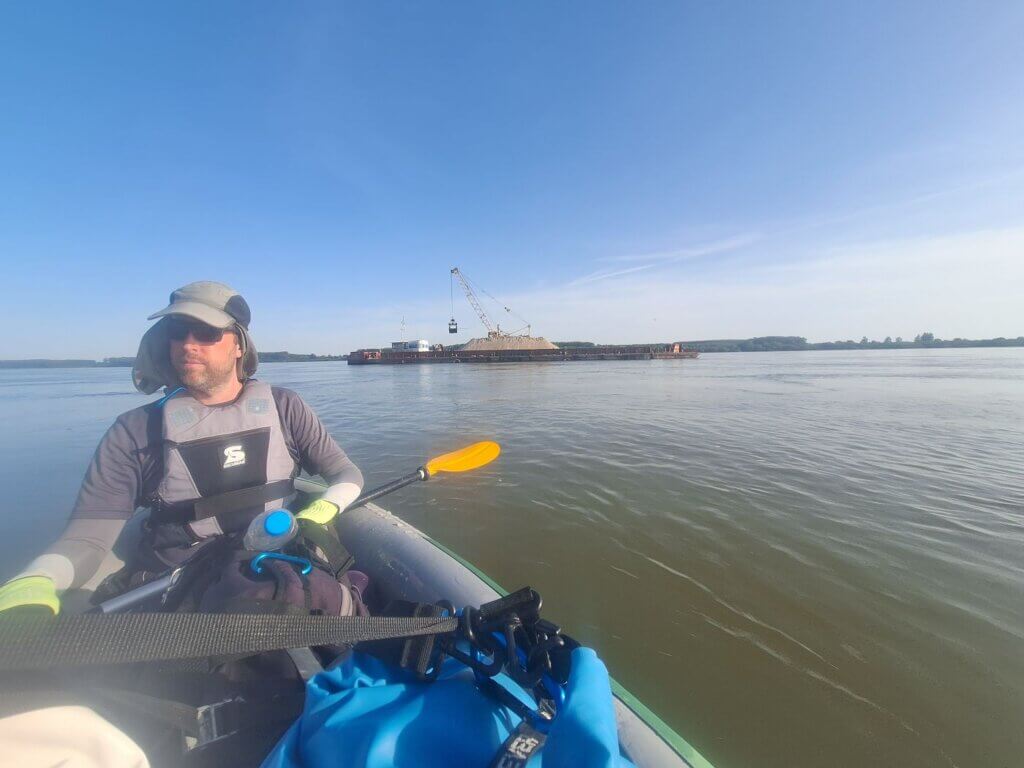 Jonas with aggregates dredging barge Danube River Bulgaria near Vardim