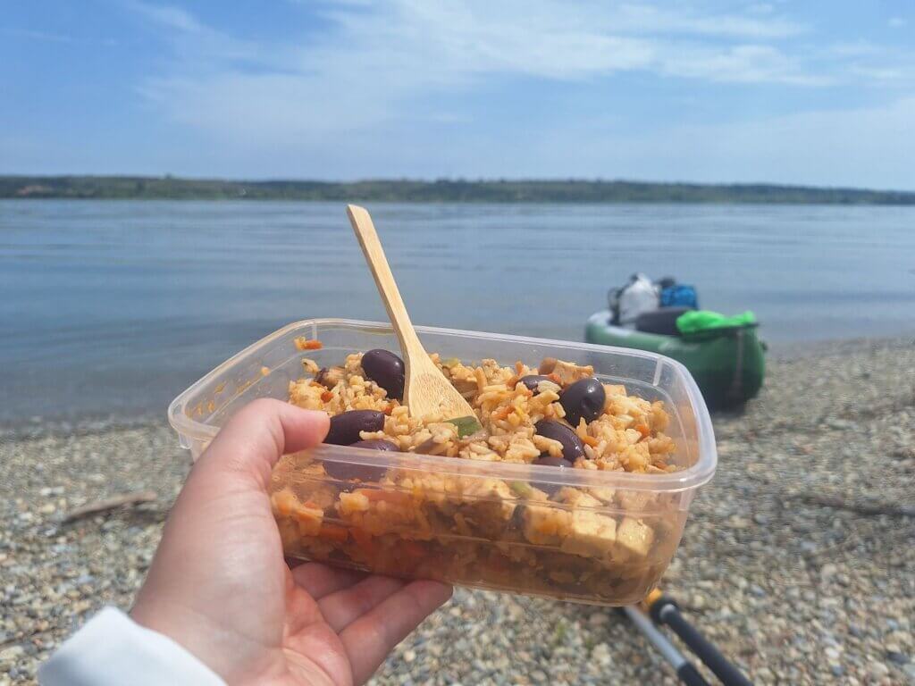lunch break Danube River Romanian side near Vrancea egg fried rice kayaking Zucchini inflatable
