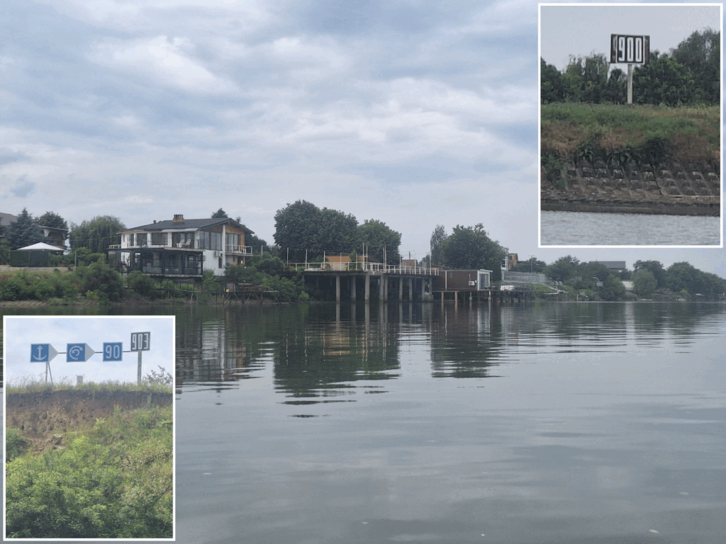 Vrancea Danube River Romania village summer houses kilometer signs distance 903 900 km to the Black Sea