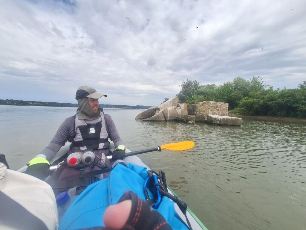 Jonas with mystery concrete bunker in Romanian Danube near Crivina Vrancea