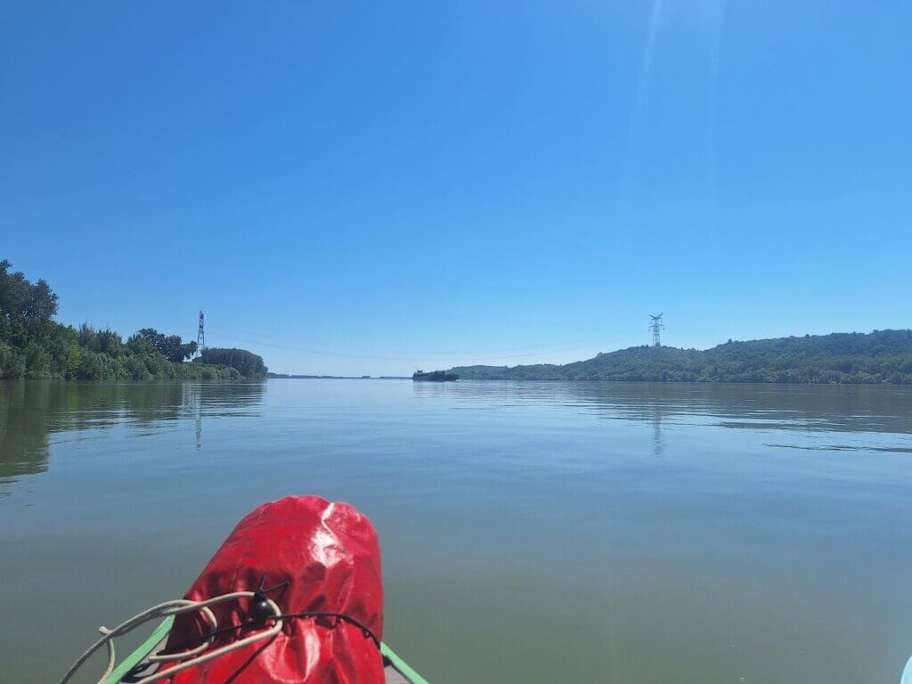 power lines of Kozloduy NPP Danube River kayaking Bulgaria