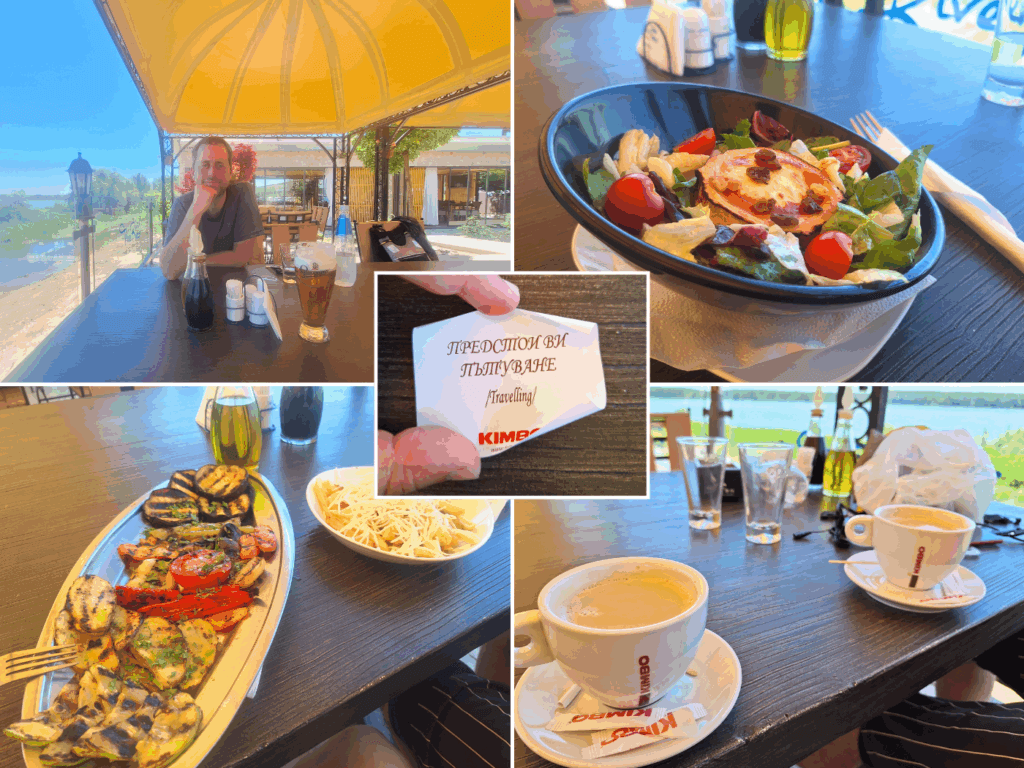 lunch restaurant the river complex Kozloduy Danube river Staropramen beer grilled vegetables vegetarian salad coffee Bulgaria travel kayaking Balkan