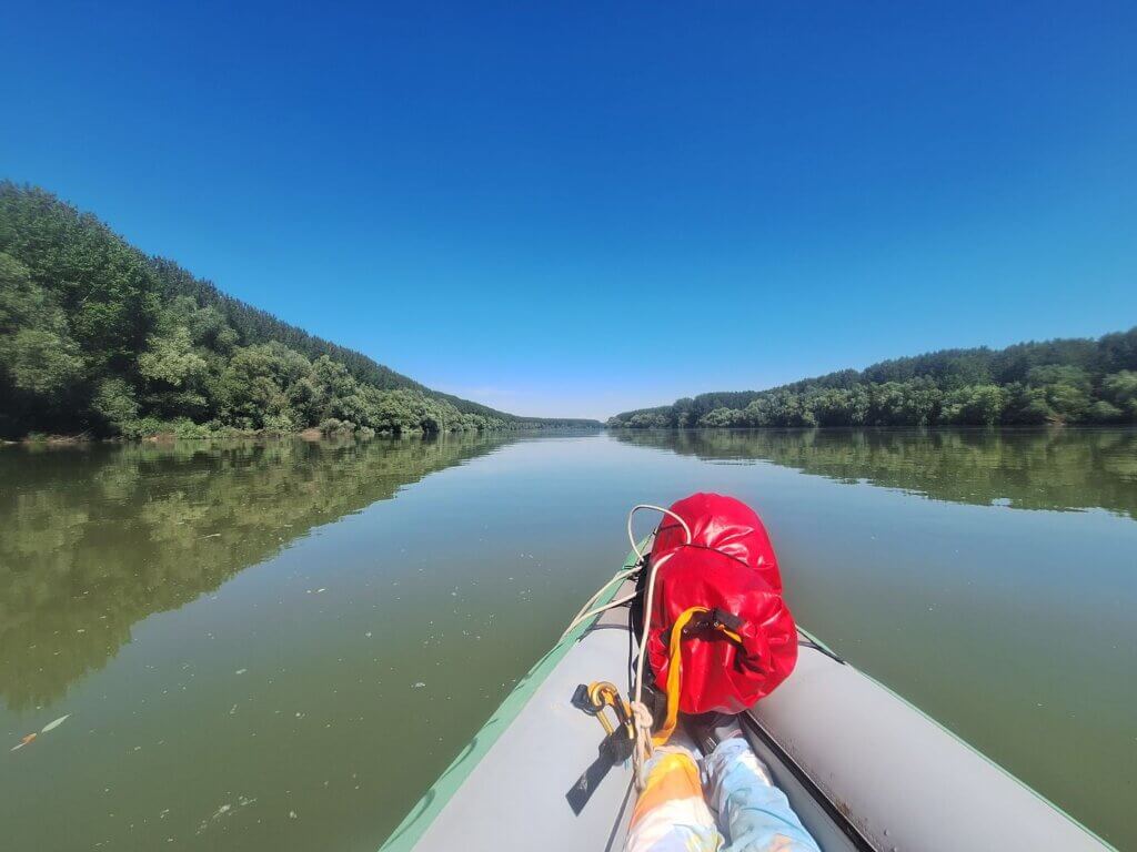 Kozloduy river bend branch Danube River forest island beauty reflections Bulgaria travel kayak
