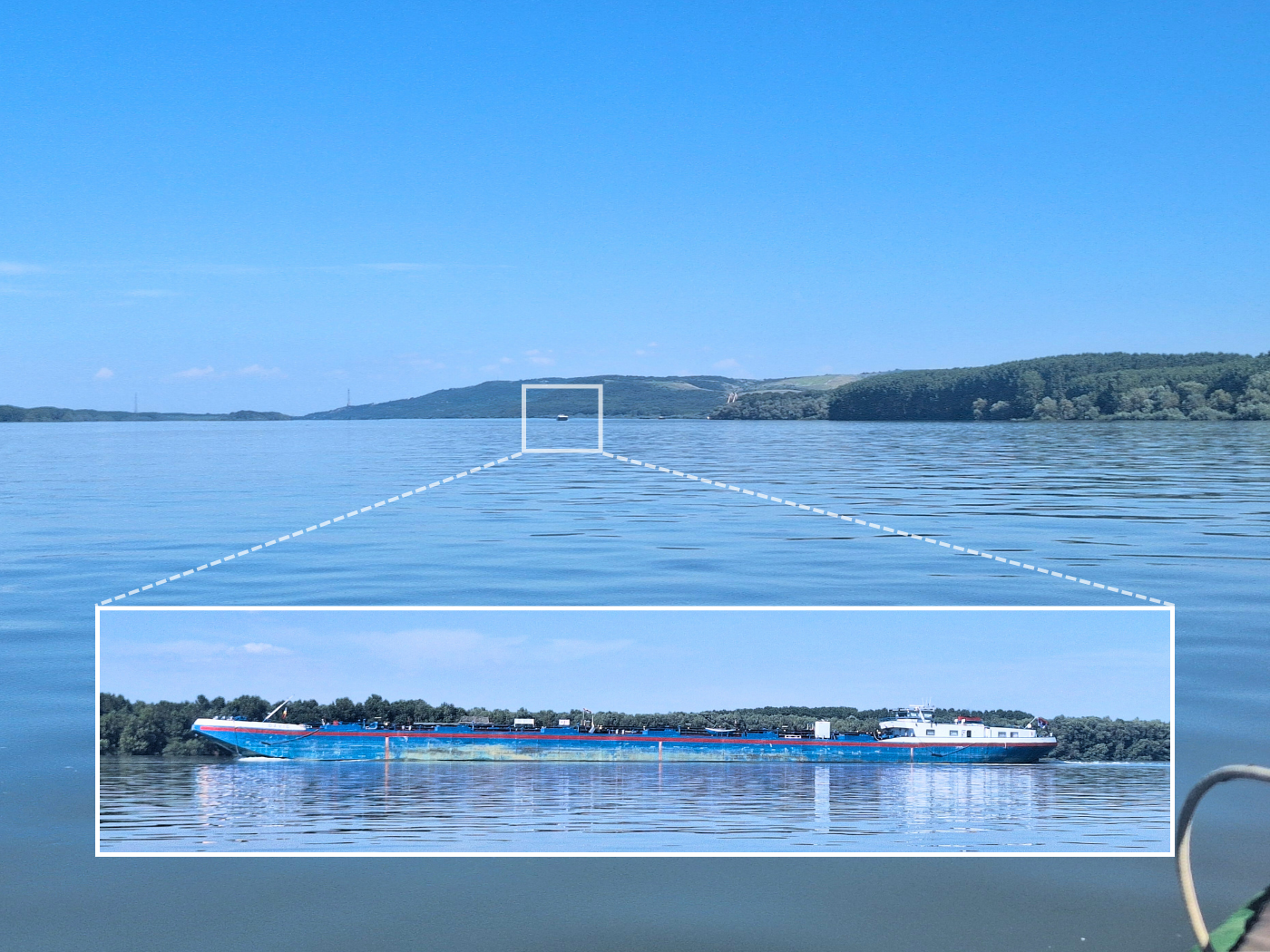 cargo ship Danube gas barge distance bad eye sight gauging Oryahovo kayaking paddling