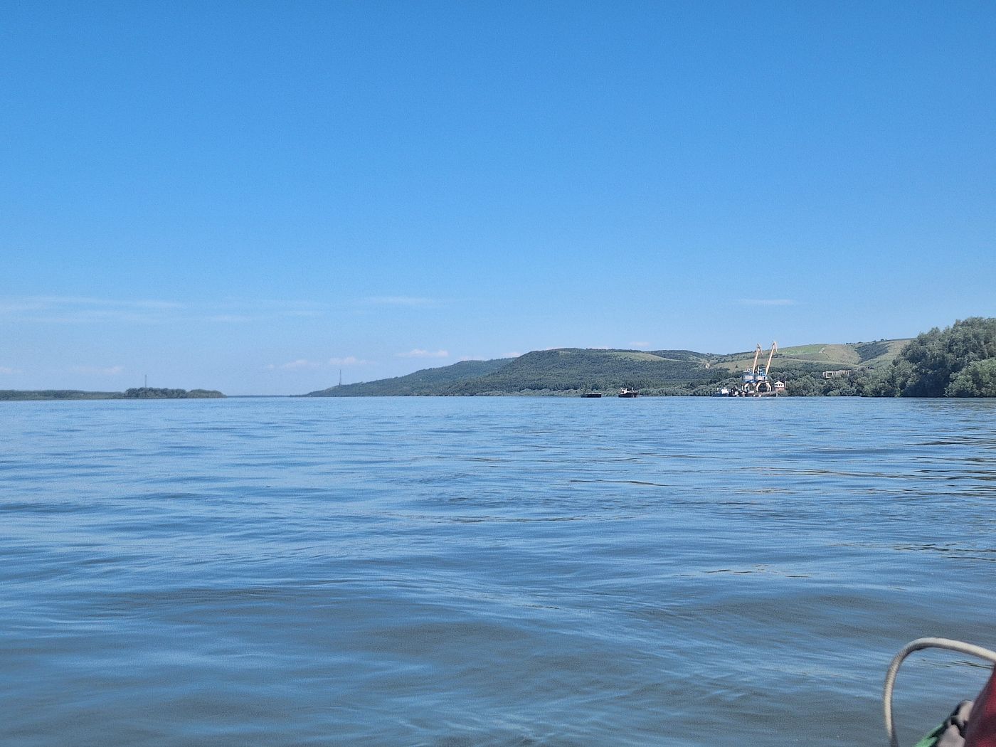 port of Kozloduy NPP cranes barges Danube River kayaking to Oryahovo ferry crossing Bechet Romania