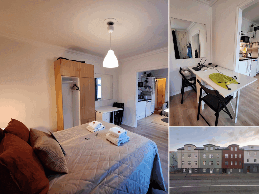 accommodation in Iceland airbnb bedroom digital nomad couple working desk remote work view from window