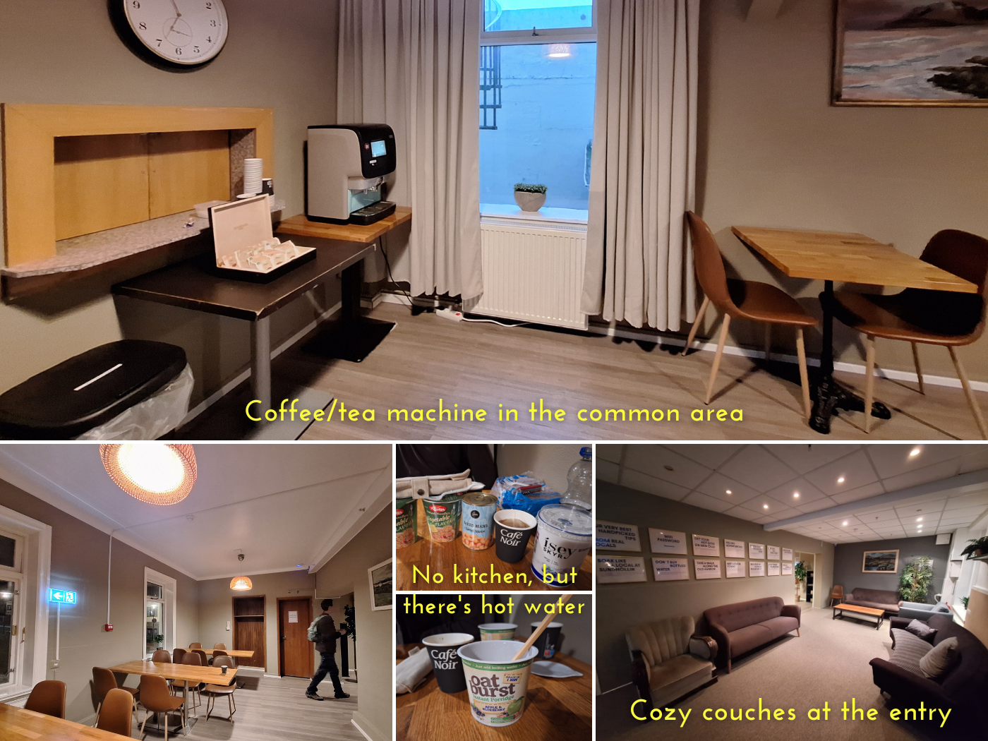 Old town Iceland collage coffee tea common room area no kitchen