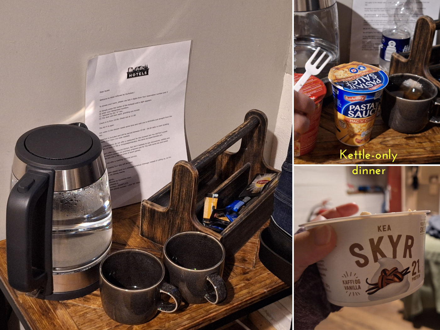 accommodation in Iceland budget dinner hotel kettle cooking pot noodles beans skyr money saving exercise