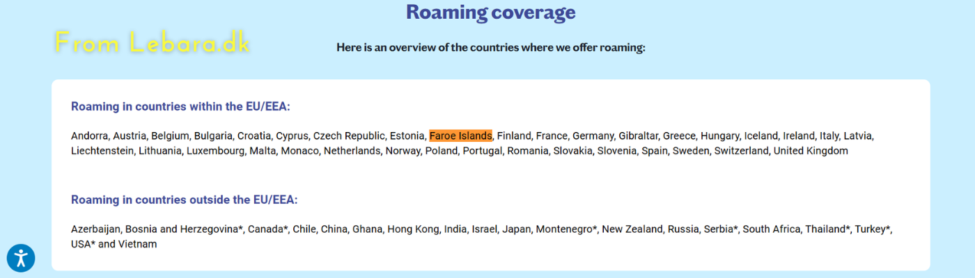 From Lebara.dk roaming in the Faroe Islands with a Danish SIM card Denmark