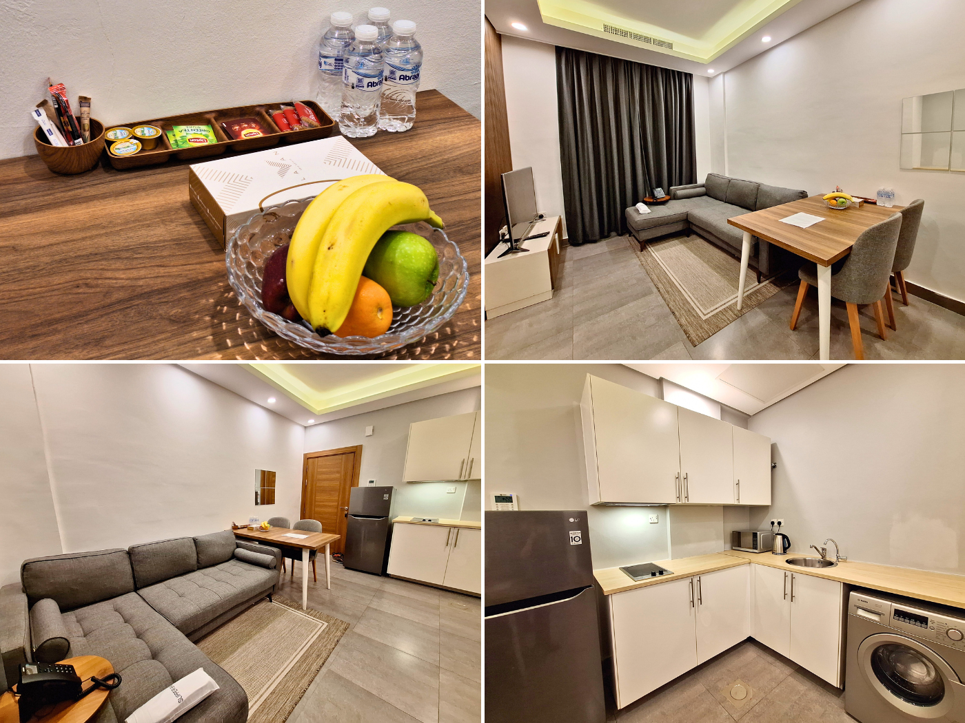 apartment in Kuwait desk digital nomad work remotely fruit kitchen washing machine tv couch