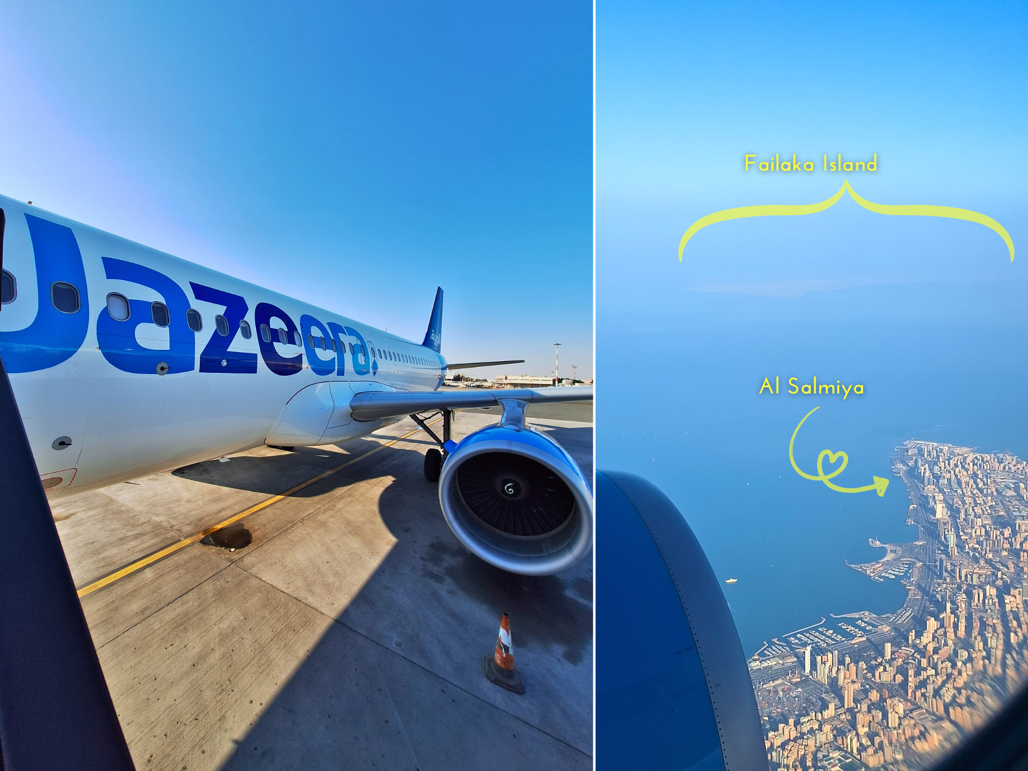 Al Jazeera flight Kuwait to Bahrain Failaka Island Al Salmiya neighborhood Gulf