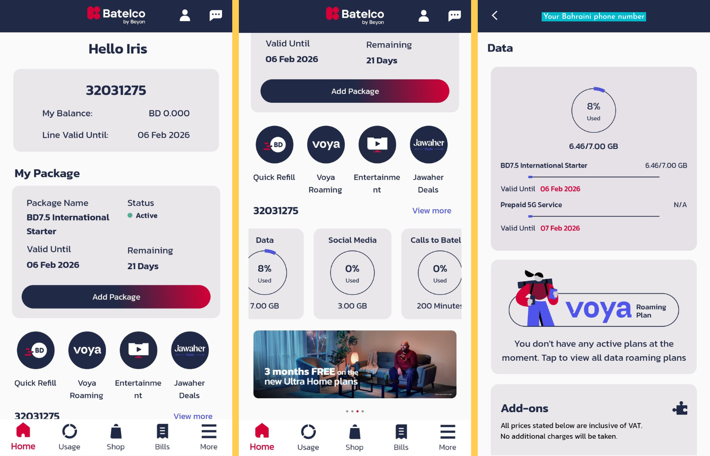 Batelco App how to get a SIM card in Bahrain Manama data checking usage GB