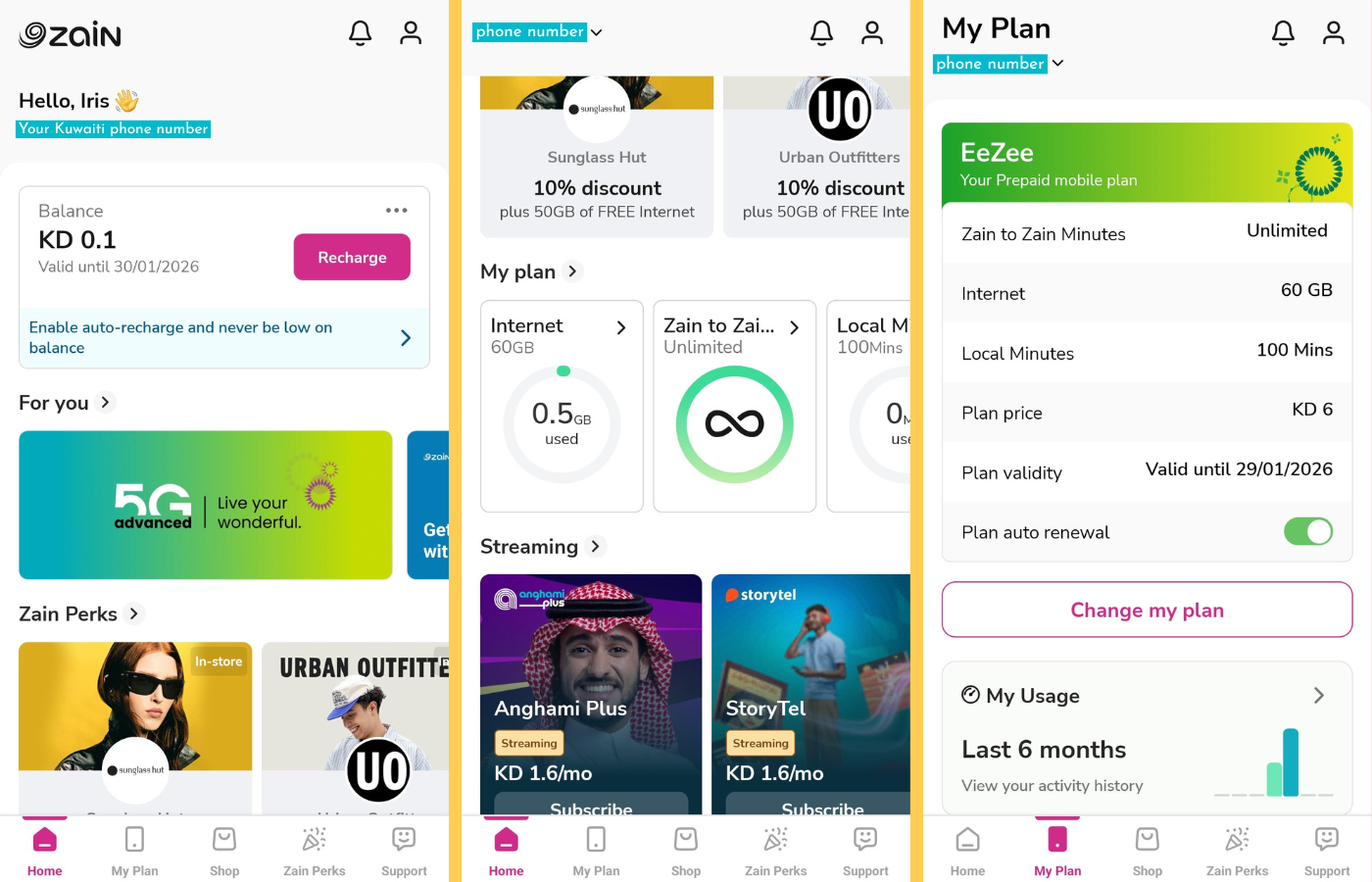 Zain Kuwaiti SIM card app android data usage tracker
