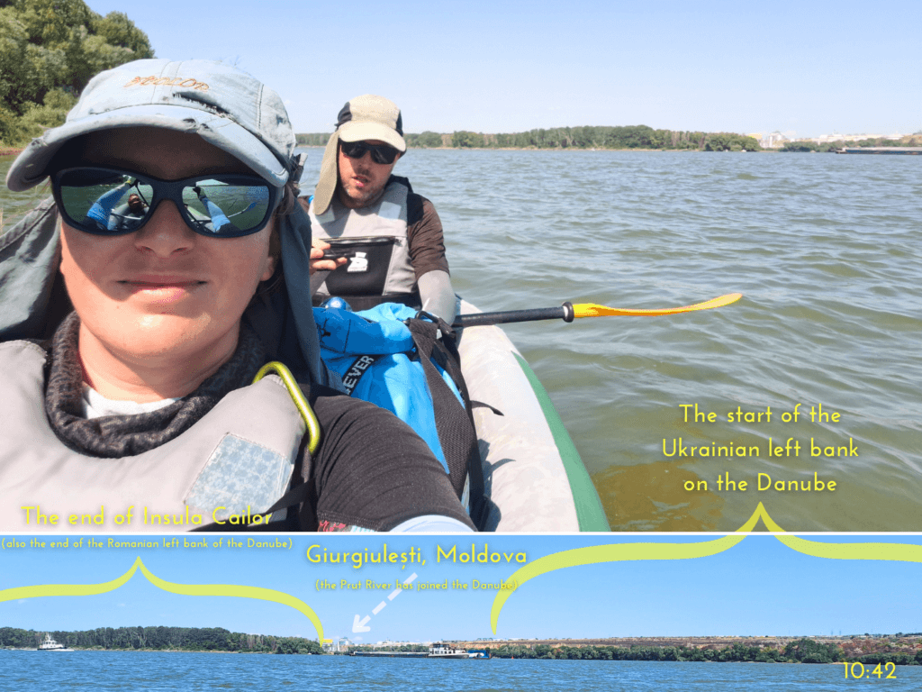 Iris Veldwijk Jonas kayaking Zucchini Insula Cailor Romania port of Giurgiulesti Moldova Ukrainian border Reni Prut River Confluence Danube