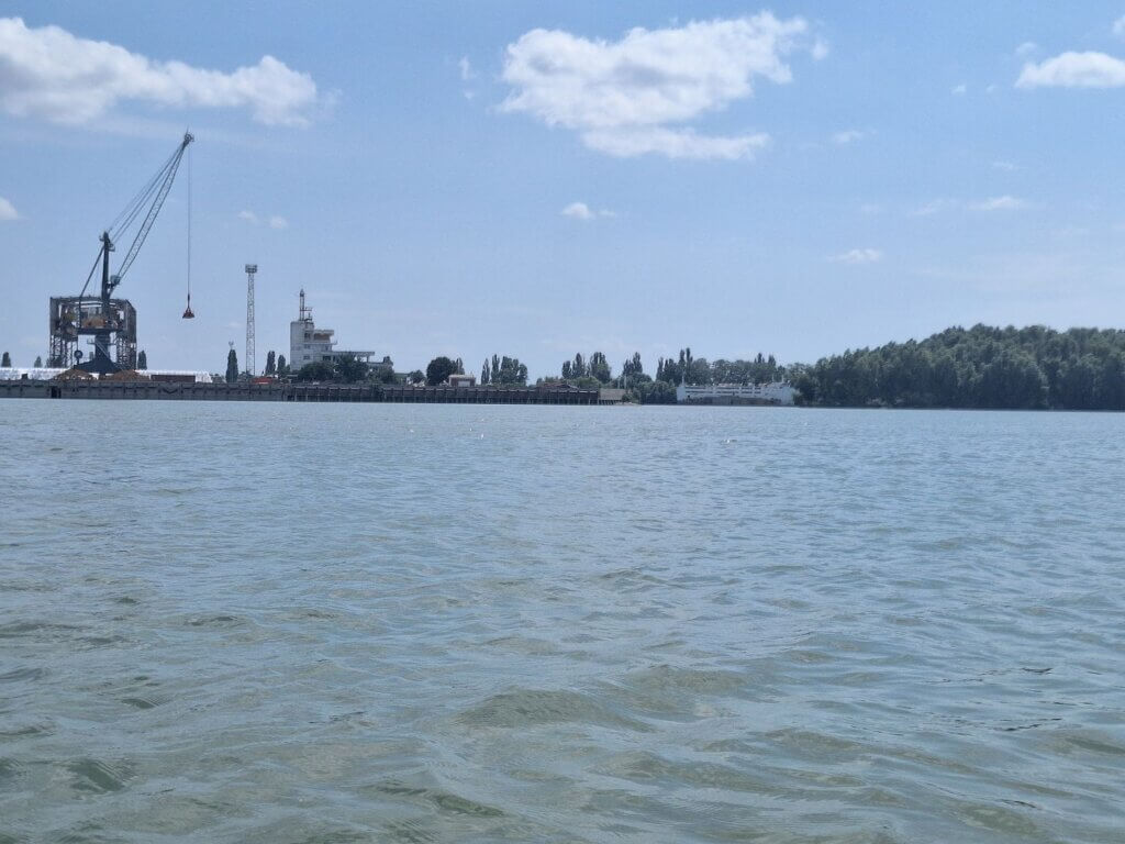 Reni Ukraine Danube River port cranes kayak trip Romanian border area