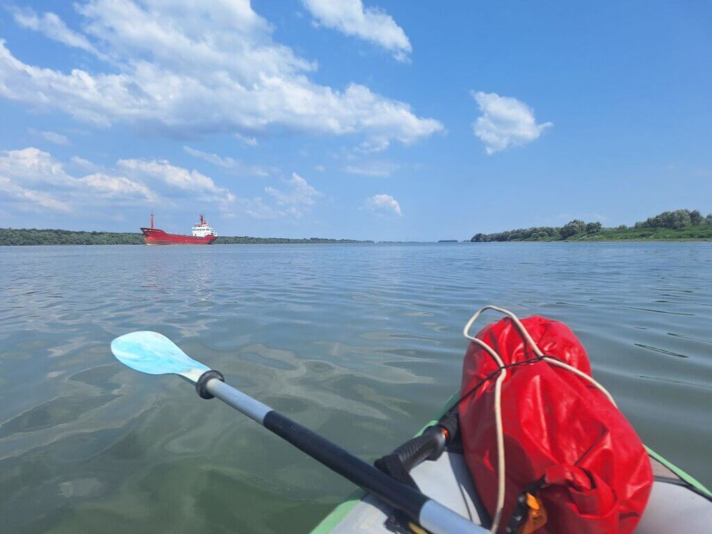 inflatable kayak Zucchini vs Gulizar Ana oil tanker Danube River Ukraine Romania Isaccea Galati Reni port Black Sea shipping