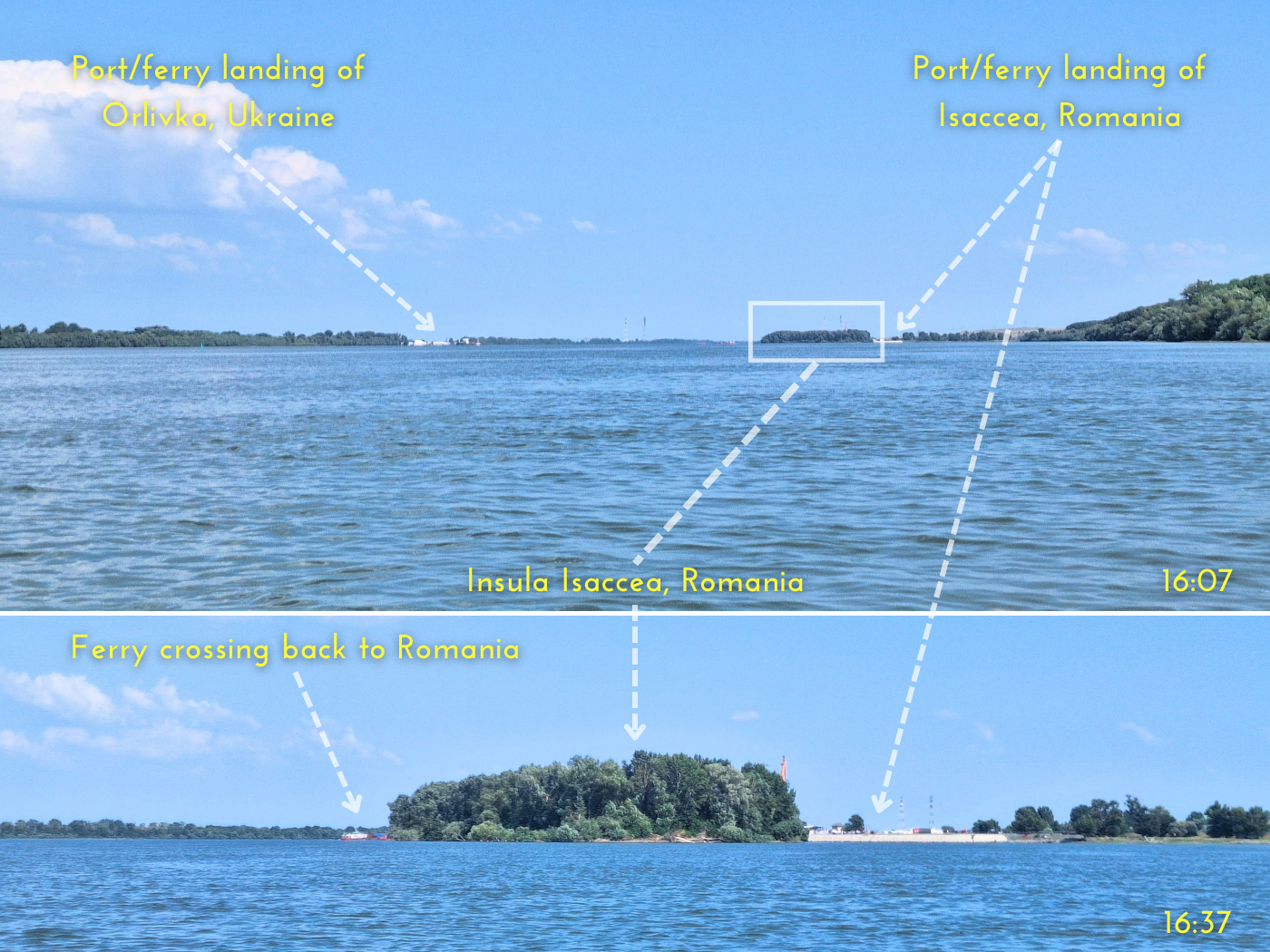 Insula Isaccea Romania Danube River kayaking Orlivka Ukraine ferry approach kayak trip day 83 from Galati