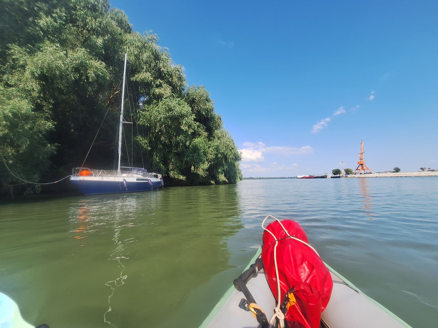 sailboat yacht moored at Insula Isaccea Romania island Danube River Ukraine border area sailing Black Sea ferry crossing