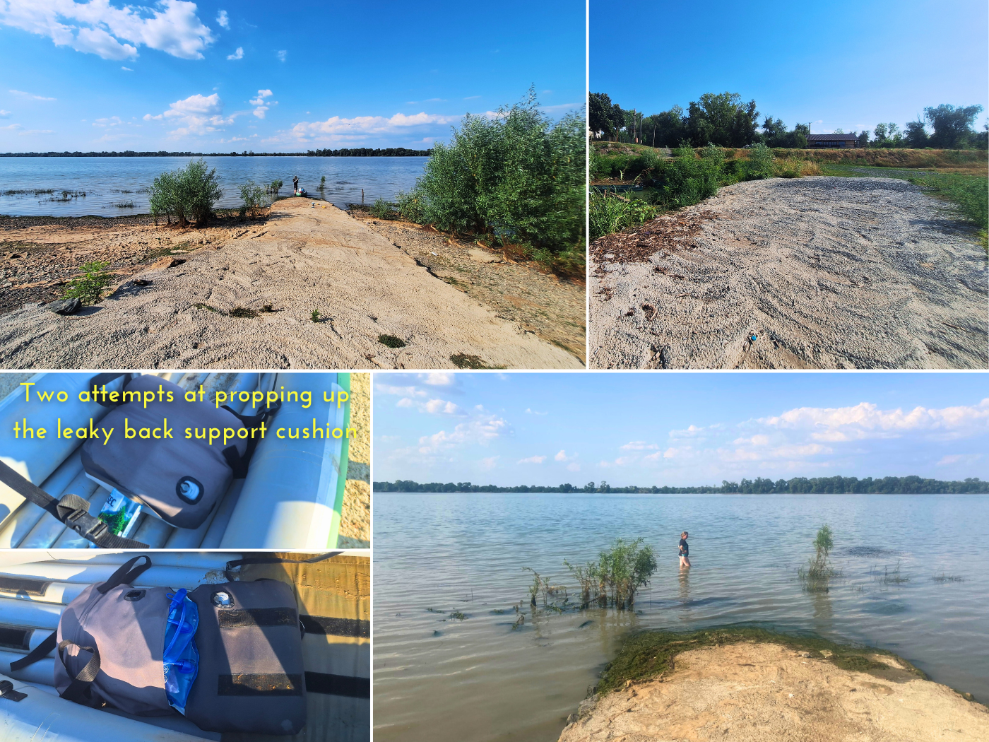 landing Isaccea pensiune Souvenir Romania Danube River slipway inflatable kayak leaky seat swimming