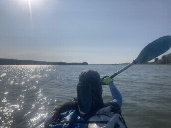 8 43 Iris Veldwijk kayaking Danube River Grindu bend Galati Tulcea counties Romania ships anchorage site