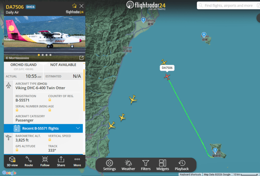 Daily Air flight Lanyu Orchid Island to Taitung