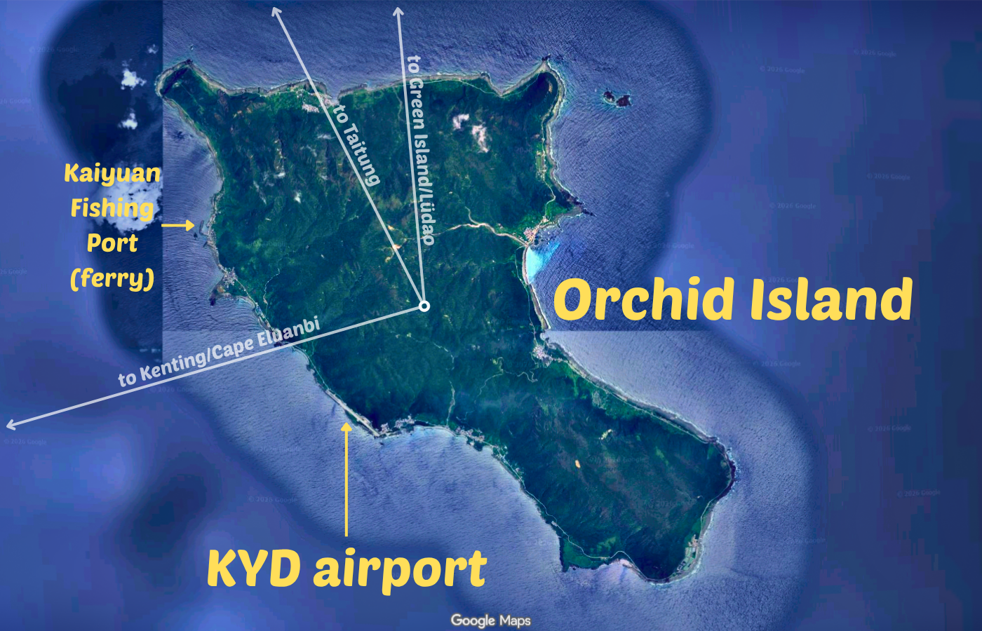 Orchid Island Lanyu ferry port and airport directions to Kenting Taitung and Green Island