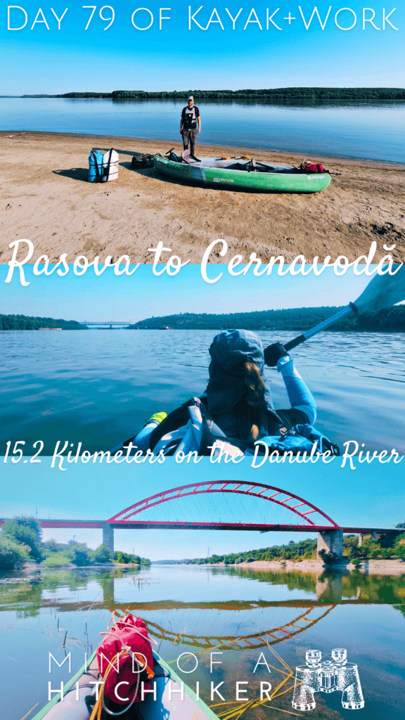 collage kayak trip day 79 Rasova to Cernavoda Romania kayaking Anghel Saligny bridge Danube Black Sea canal Iris Veldwijk
