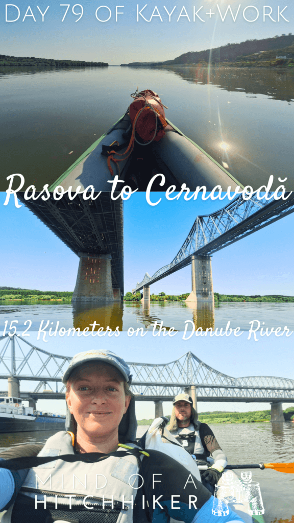 collage kayak trip day 79 Rasova to Cernavoda Romania kayaking Anghel Saligny bridge Danube Black Sea canal Iris Veldwijk