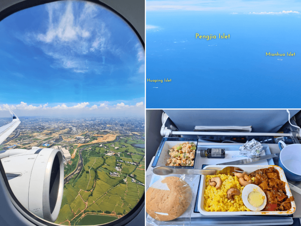 flight Taipei to Koror Palau China Airlines vegetarian airplane food view of Taiwan and Pengjia Islet