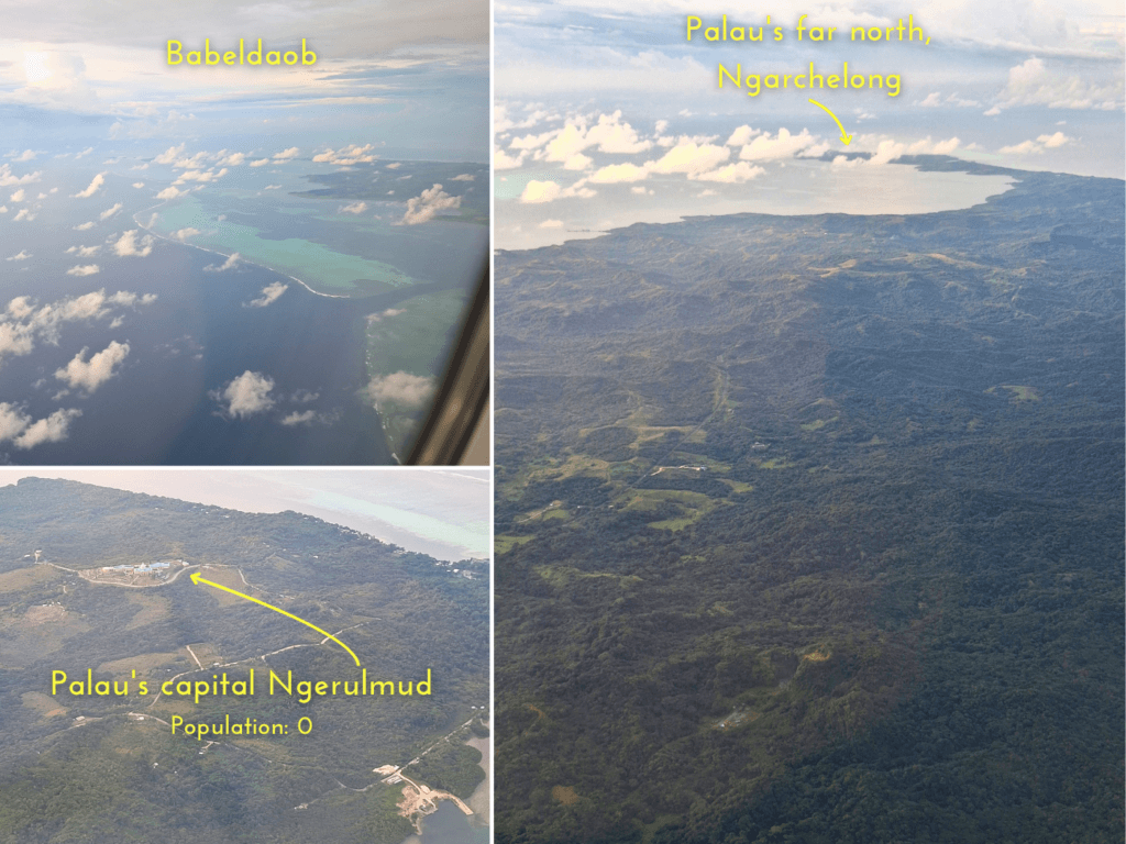 arriving in Palau flight Babeldaob island Koror Airport Ngarchelong clear view