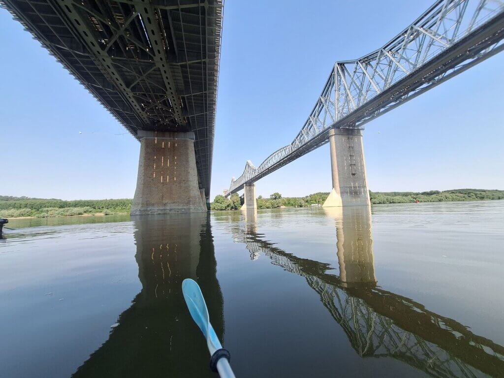 kayaking under the Anghel Saligny Bridge King Carol I Bridge Cernavoda Romania Danube River