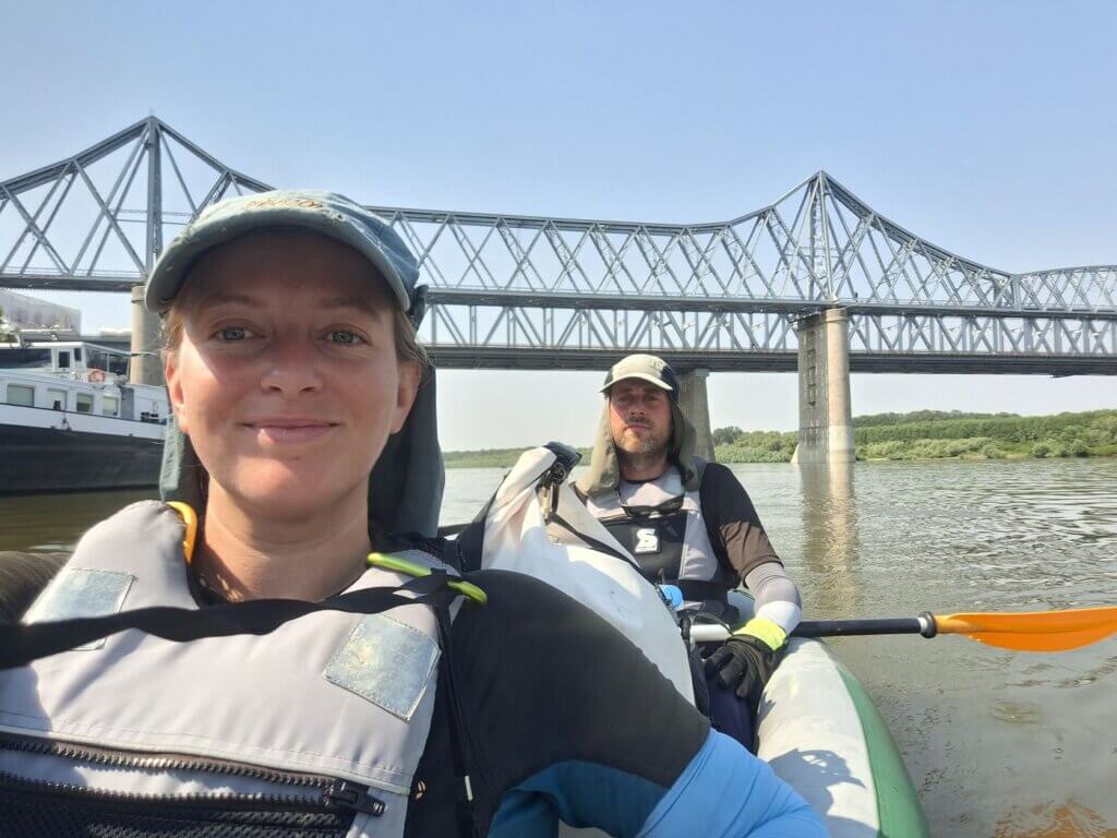 Iris Veldwijk Jonas kayaking Anghel Saligny Bridge King Carol I Bridge road rail Cernavoda Fetesti Balta Ialomitei crossing Danube