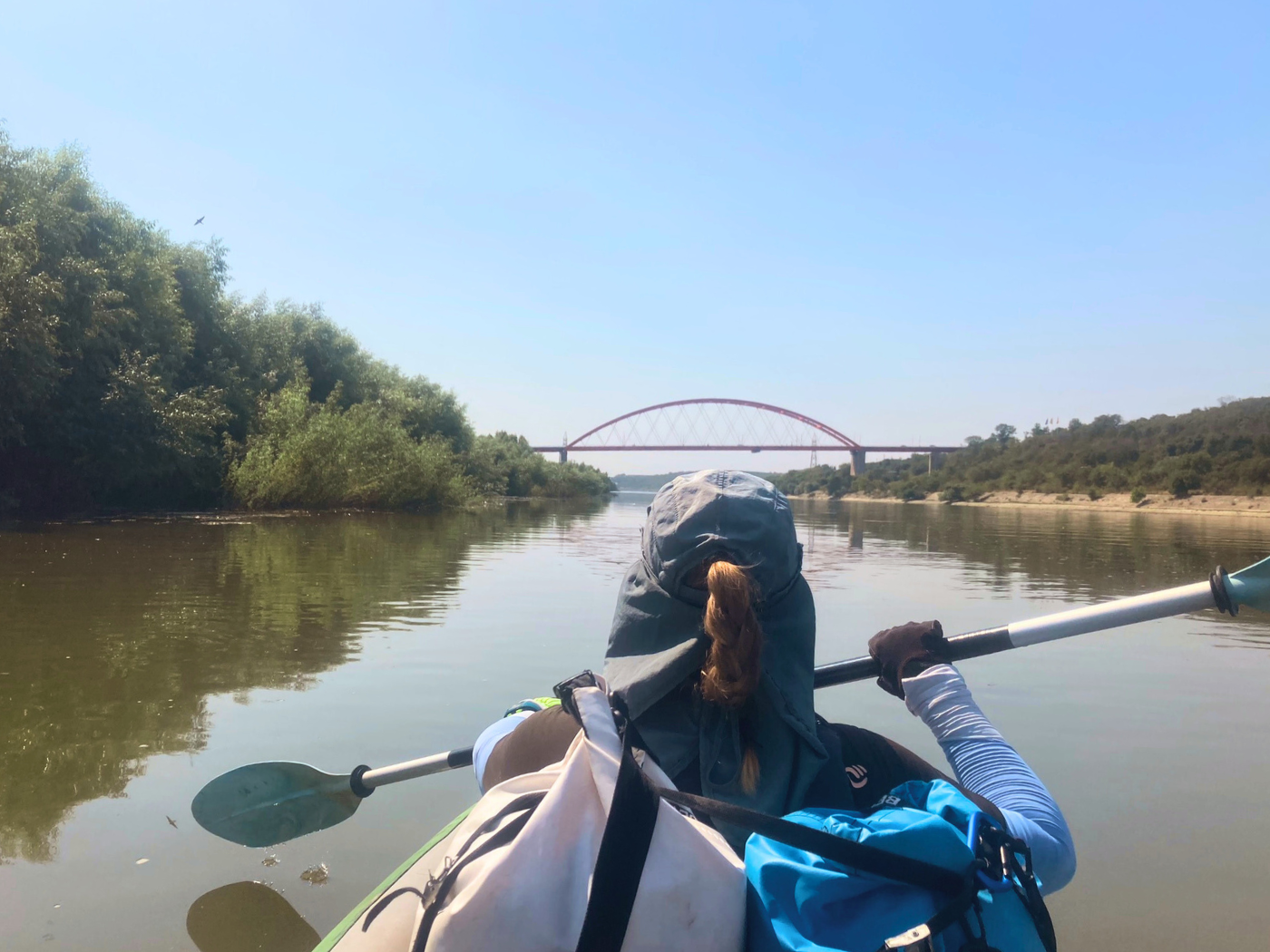Iris Veldwijk kayaking in the Danube Black Sea Canal Cernavoda to Constanta Saint Maria bridge Romania travel