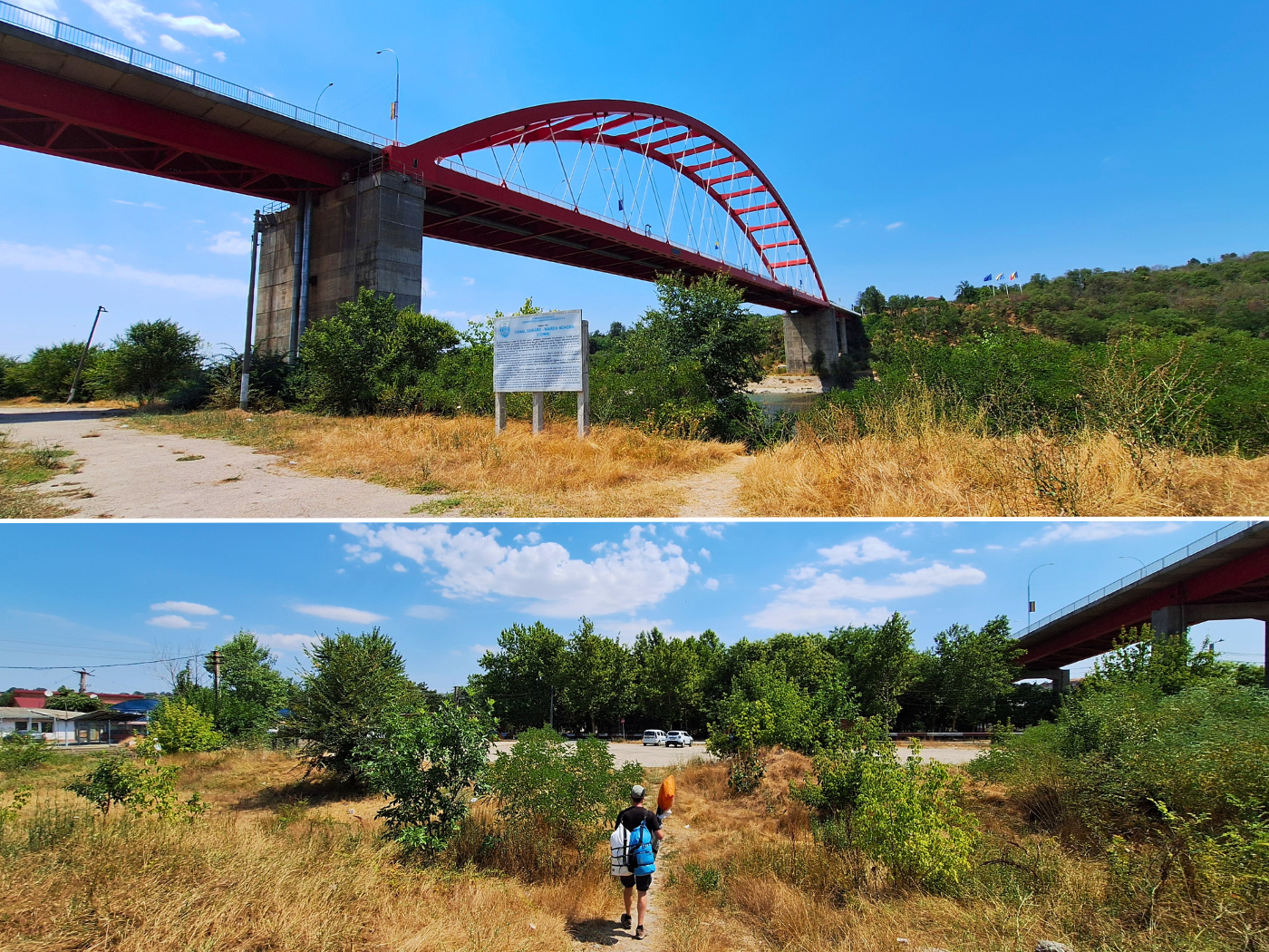 walking from arrival spot Danube Black Sea canal river bridge to hotel in Cernavoda Romania
