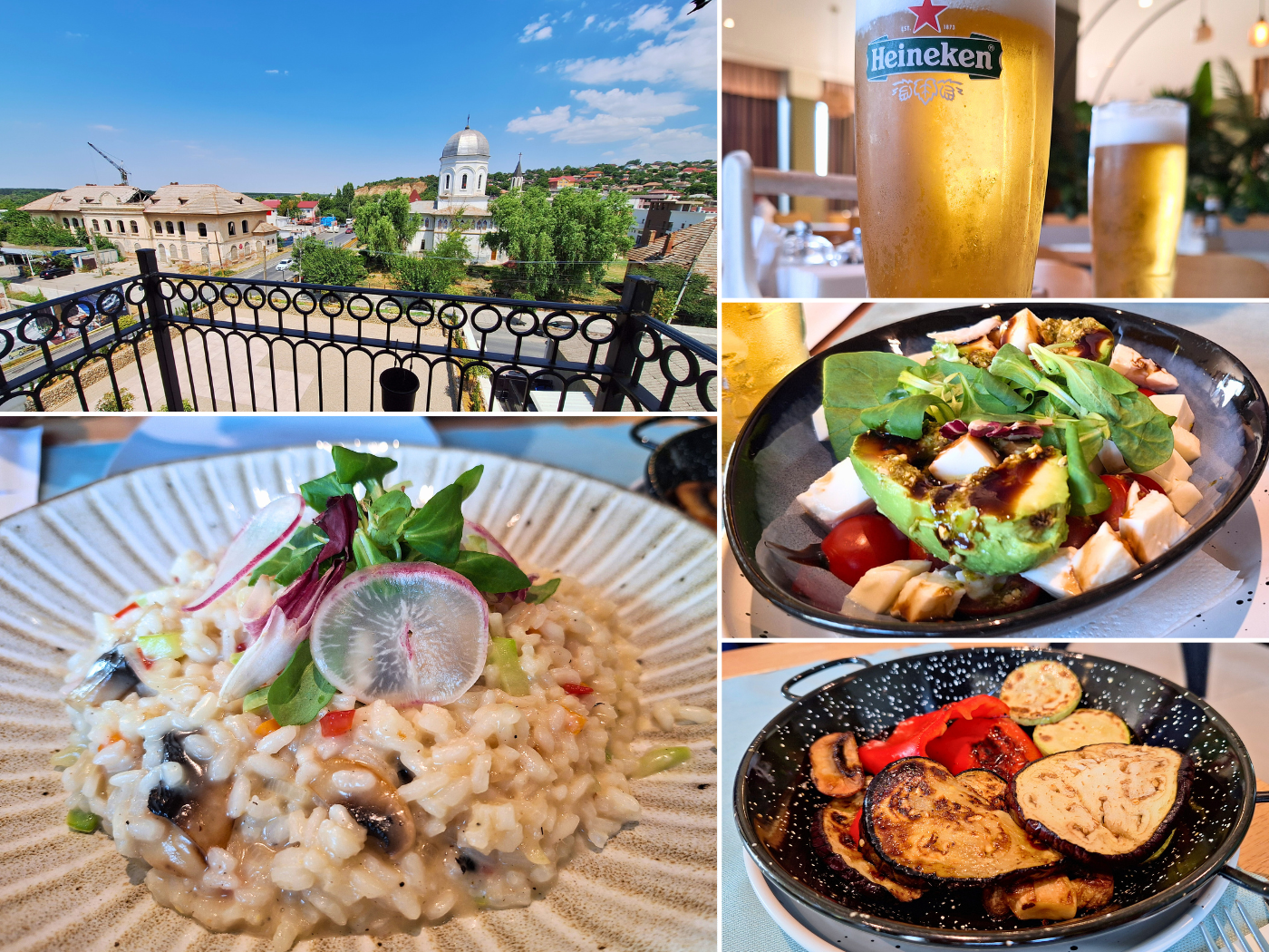 12 July 2024 arrival at hotel Imperio Cernavoda dinner food vegetarian in Romania kayak travel beer